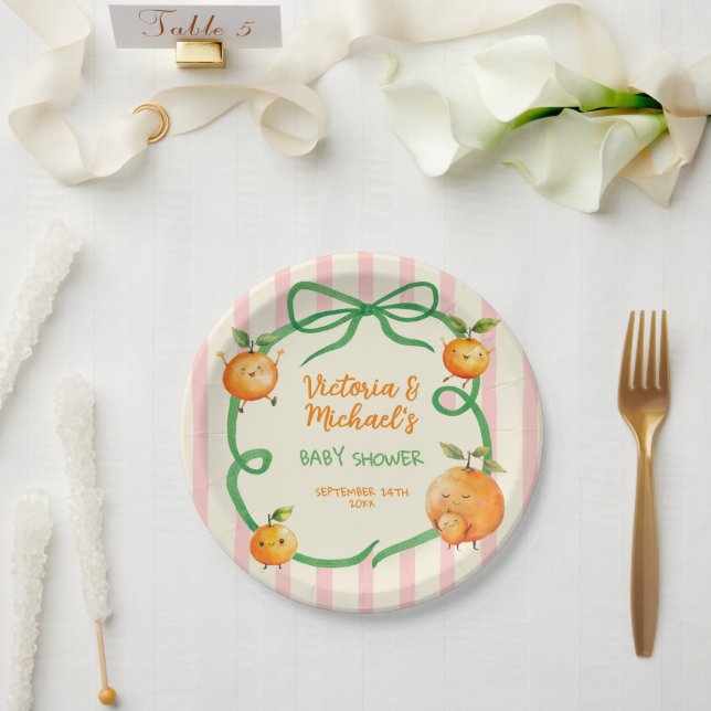 Plato De Papel Little Cutie Naranja Baby Shower (Boda)