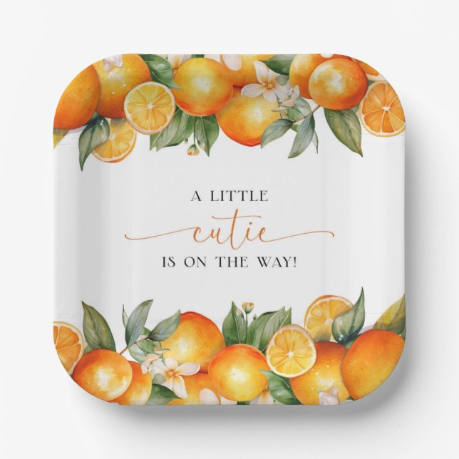 Plato De Papel Little Cutie Naranja Citrus Baby Shower (Anverso)