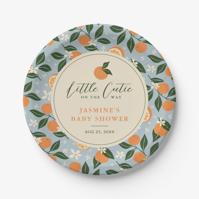 Plato De Papel Little Cutie Naranja Citrus Baby Shower (Anverso)