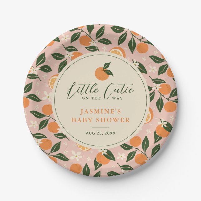 Plato De Papel Little Cutie Naranja Citrus Baby Shower (Anverso)