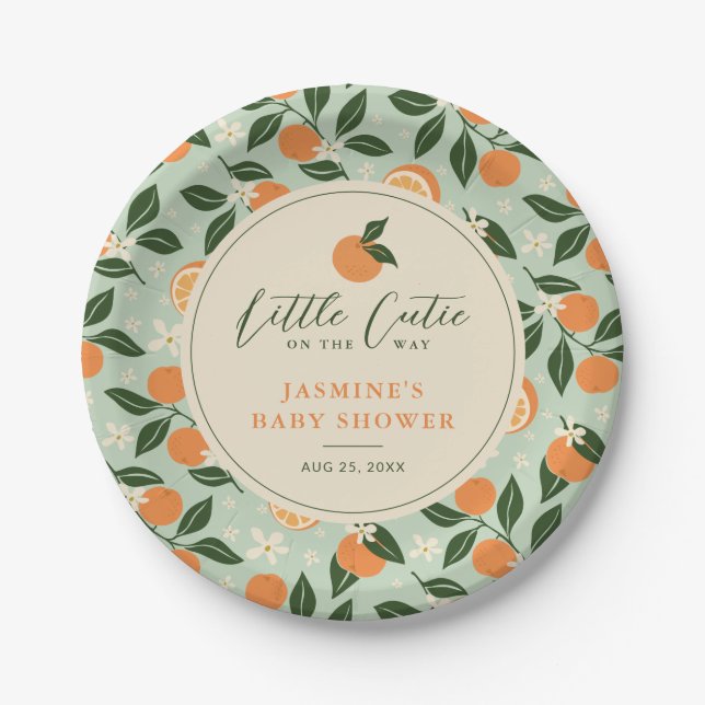 Plato De Papel Little Cutie Naranja Citrus Baby Shower (Anverso)