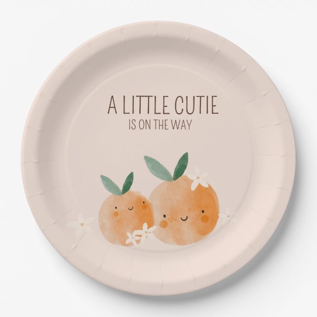 Plato De Papel Little Cutie Naranja Citrus Botanus Baby Shower (Anverso)