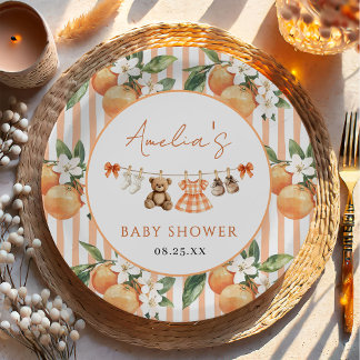 Plato De Papel Little Cutie Orange Citrus Baby Shower