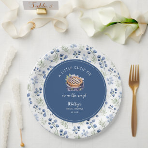 Plato De Papel Little Cutie Pie Blueberry Gingham Baby Shower