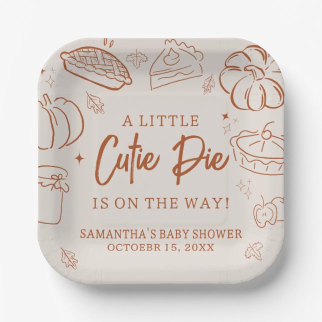 Plato De Papel Little Cutie Pie Fall Baby Shower (Anverso)