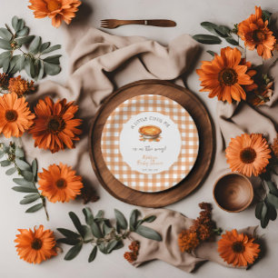 Plato De Papel Little Cutie Pie Fall Pumpkin Gingham Baby Shower
