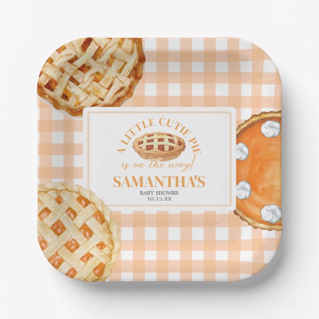 Plato De Papel Little Cutie Pie Gingham Baby Shower (Anverso)