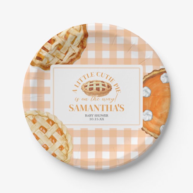 Plato De Papel Little Cutie Pie Gingham Baby Shower (Anverso)
