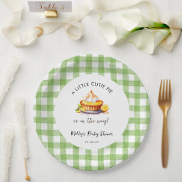 Plato De Papel Little Cutie Pie Gingham Baby Shower