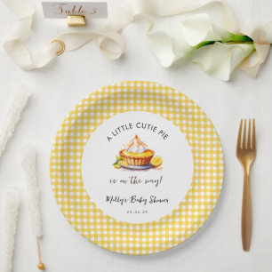 Plato De Papel Little Cutie Pie Lemon Gingham Baby Shower