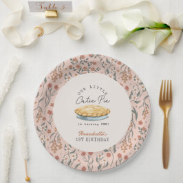 Plato De Papel Little Cutie Pie Pink Floral 1er cumpleaños