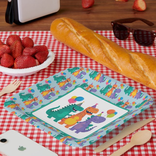 Plato De Papel Little Dino 1st Birthday Paper Plate (Picnic)