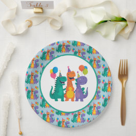 Plato De Papel Little Dino 1st Birthday Paper Plate