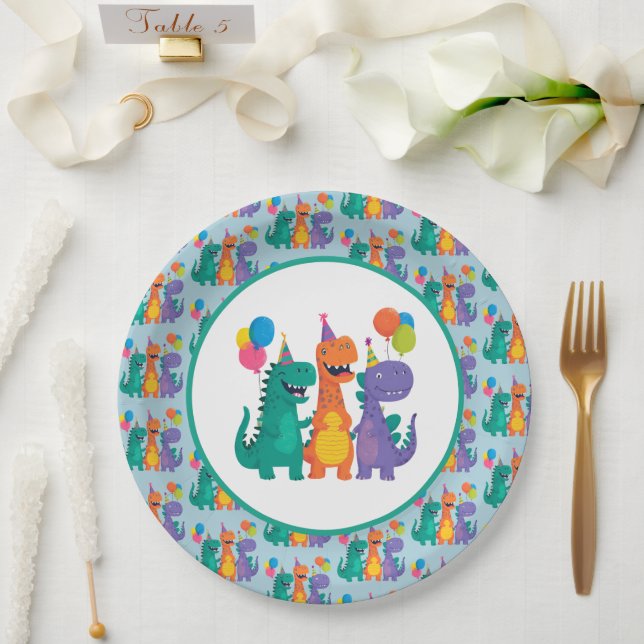 Plato De Papel Little Dino 1st Birthday Paper Plate (Boda)
