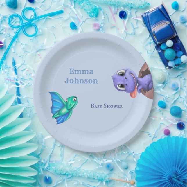 Plato De Papel Little Dino on the Way Baby Shower (Fiesta)