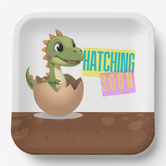 Plato De Papel Little Dinosaur Hatching Soon (Anverso)
