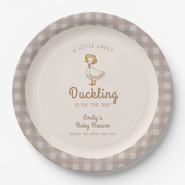 Plato De Papel Little Duckhouse Gingham Baby Shower (Anverso)
