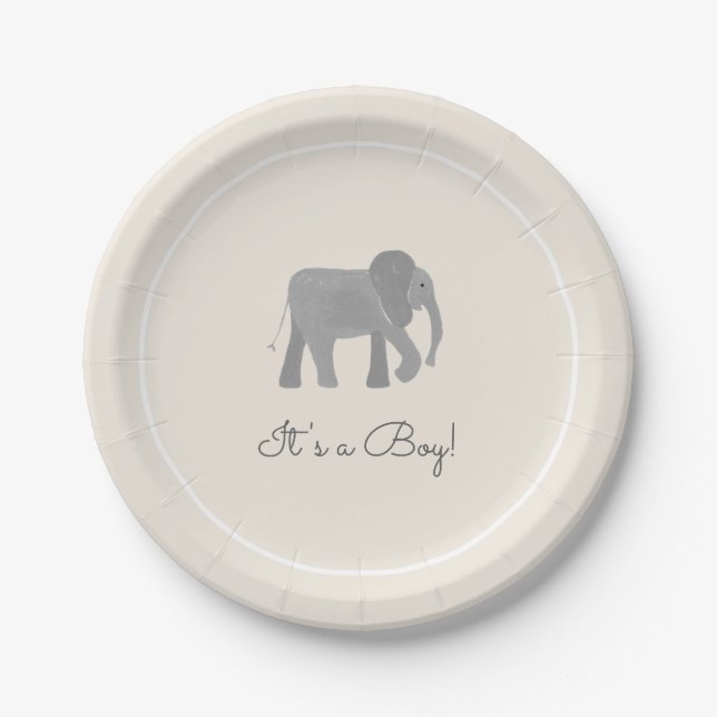 Plato De Papel Little Elephant Baby Shower (Anverso)