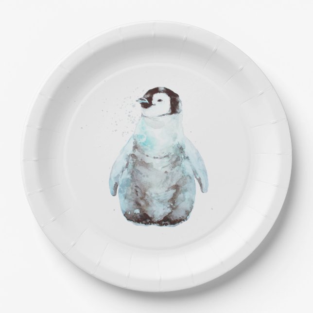 Plato De Papel Little Emperor Penguin Watercolor (Anverso)
