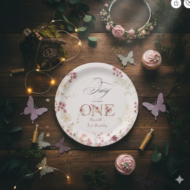 Plato De Papel Little Fairy Floral Garden First Birthday  (Subido por el creador)