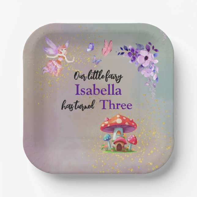 Plato De Papel Little Fairy Mushroom House Butterflies Any Age (Anverso)