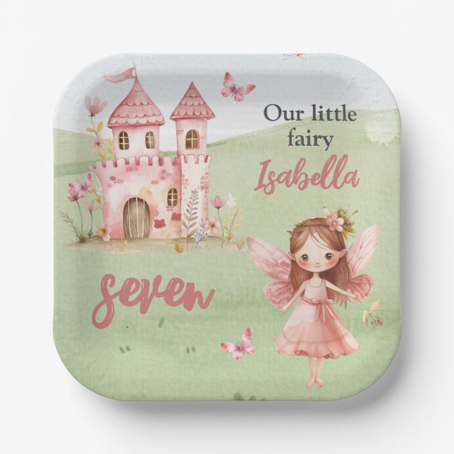 Plato De Papel Little Fairy Pink Castle Butterfly Any Age  (Anverso)