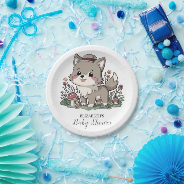 Plato De Papel Little Forest Wolf Baby Shower (Fiesta)