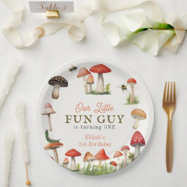 Plato De Papel Little Fun Guy Mushroom Bee Boy Cumpleaños