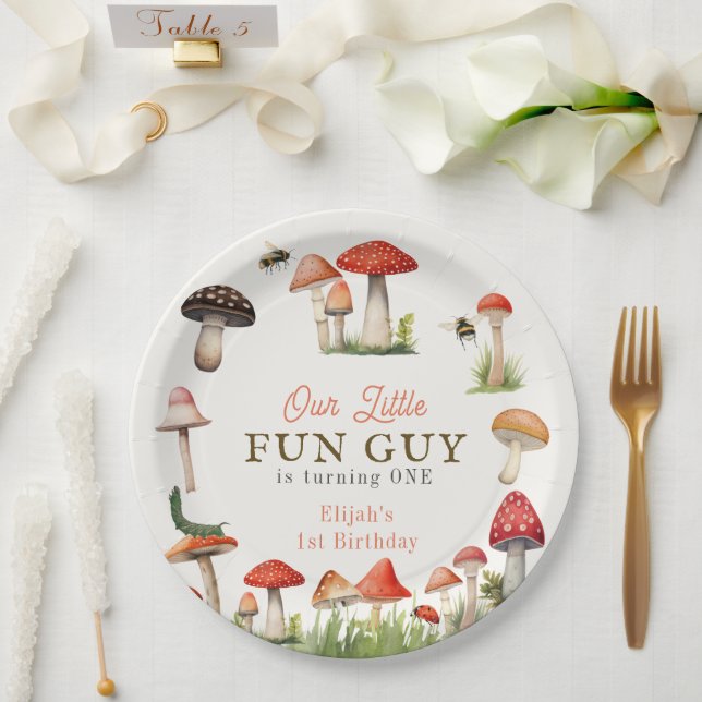 Plato De Papel Little Fun Guy Mushroom Bee Boy Cumpleaños (Boda)