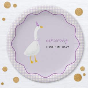 Plato De Papel Little Goose Gingham First Birthday