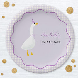 Plato De Papel Little Goose Lilac Gingham Baby Shower