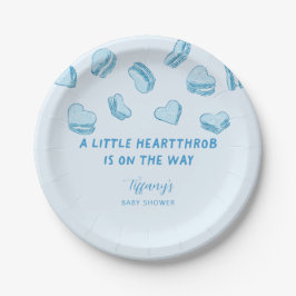 Plato De Papel Little Heartthrob Blue Heart Macarons Baby Shower