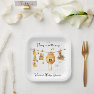 Plato De Papel Little Honey Bee Baby Shower clothline