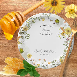 Plato De Papel Little Honey Bee Yellow Wildflowers Baby Shower