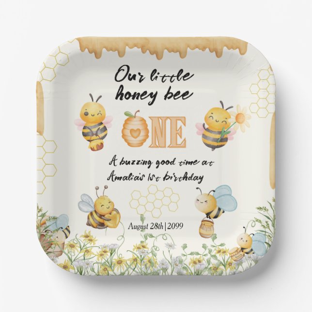 Plato De Papel Little Honey To Bee One Wildflower 1st Birthday (Anverso)