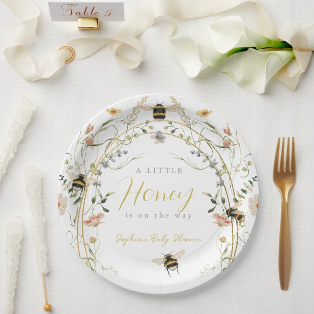 Plato De Papel Little Honey Wildflower Bee Baby Shower (Boda)