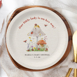 Plato De Papel Little Lady Ladybug Mushroom Flowers Baby Shower