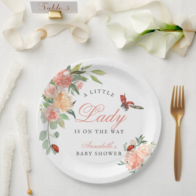 Plato De Papel Little Lady Ladybug Roses Girl Baby Shower (Boda)
