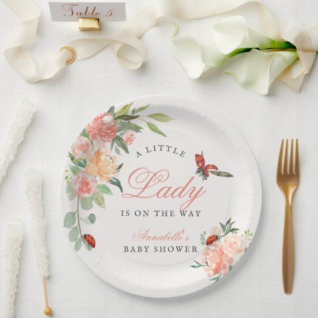 Plato De Papel Little Lady Ladybug Roses Girl Baby Shower (Boda)