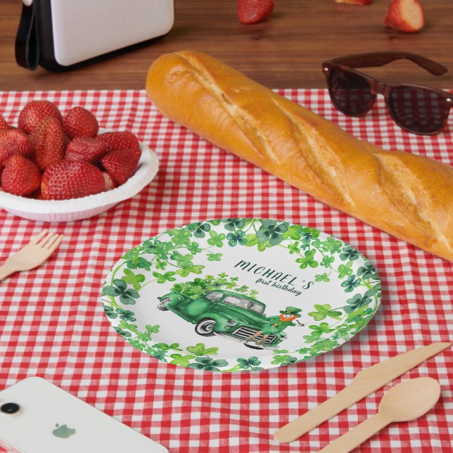 Plato De Papel Little Leprechaun Truck Birthday Party (Picnic)