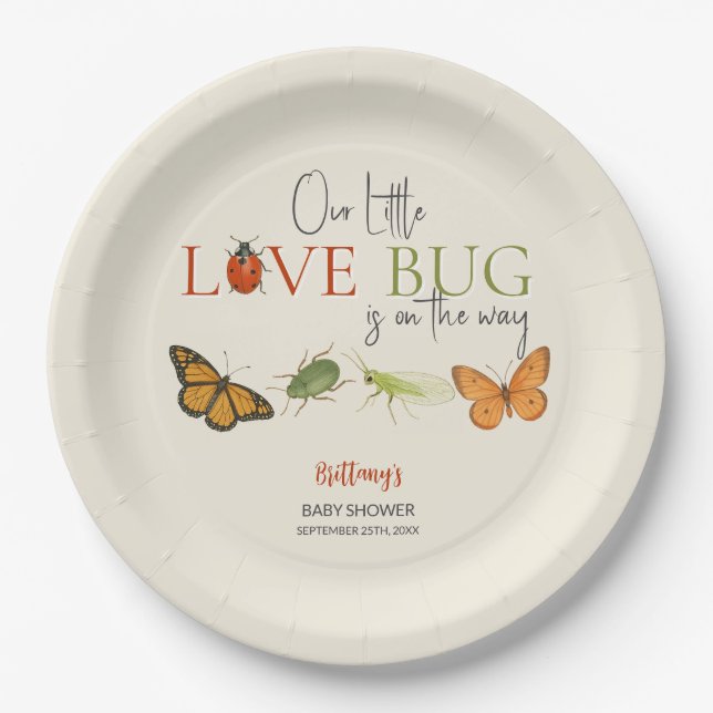 Plato De Papel Little Love Bug Baby Shower Butfly (Anverso)