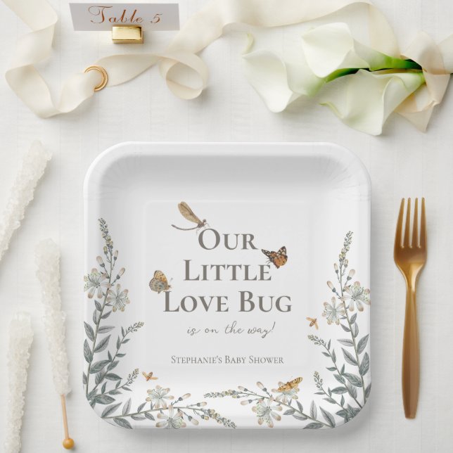 Plato De Papel Little Love Bug Baby Shower Gender Neutral (Boda)