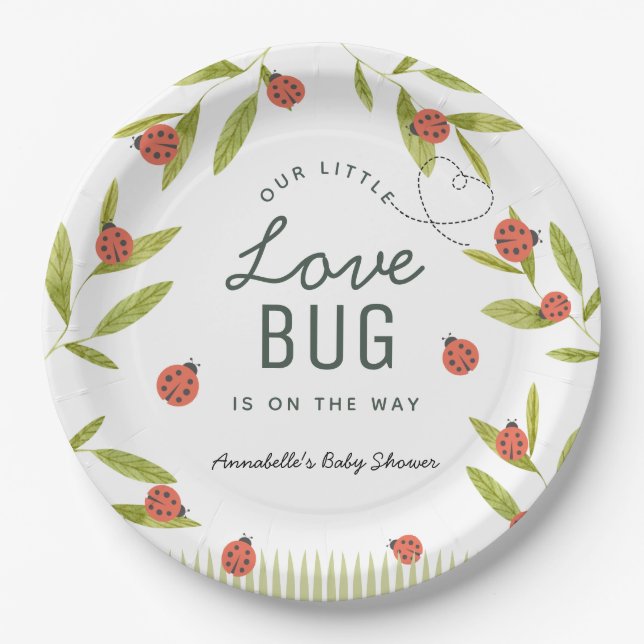 Plato De Papel Little Love Bug Ladybug Leaf Baby Shower (Anverso)