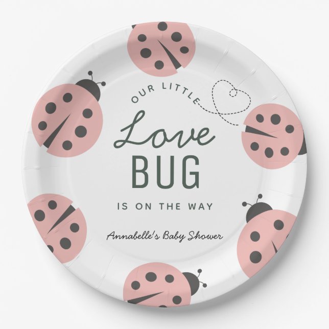 Plato De Papel Little Love Bug Pink Ladybug Baby Shower (Anverso)
