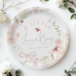 Plato De Papel Little Love Bug Wildflower Pink Bow Baby Shower