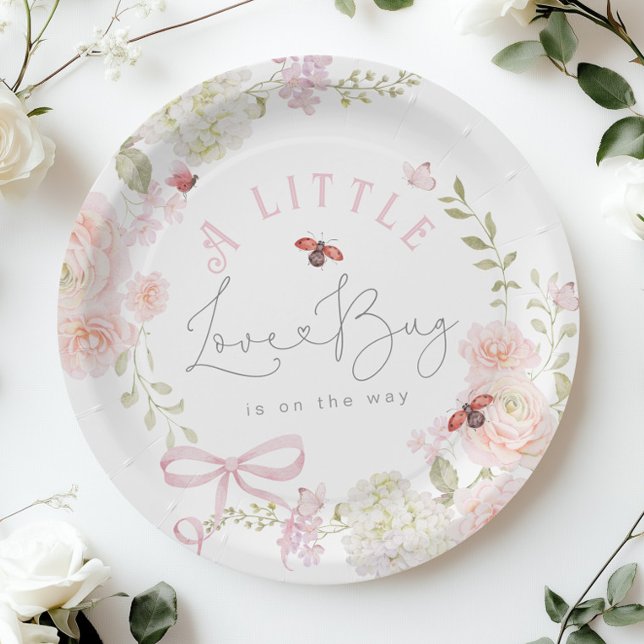 Plato De Papel Little Love Bug Wildflower Pink Bow Baby Shower (Subido por el creador)