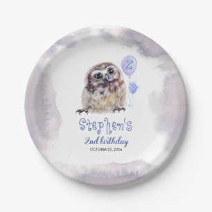 Plato De Papel Little Owl Cute Blue Birday