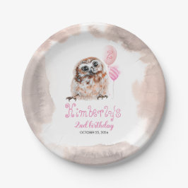 Plato De Papel Little Owl Cute Pink Birday