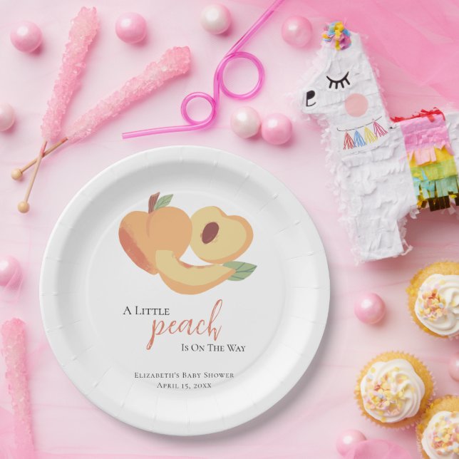 Plato De Papel Little Peach on the Way Baby Shower Cute (Fiesta)