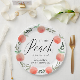 Plato De Papel Little Peach Watercolor Wreath Baby Shower